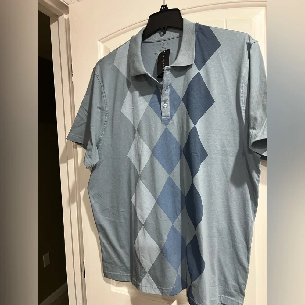 Men’s NWT new blue polo button down up shirt XXL Via Europa - Picture 1 of 8